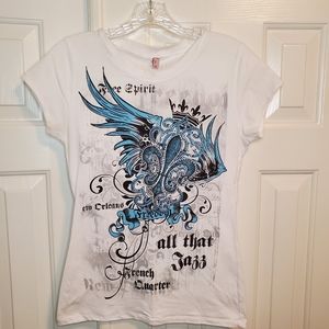 Short Sleeve shirt with rhinestone fleur-de-lis